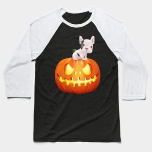 French Bulldog on Halloween Pumpkin Baseball T-Shirt